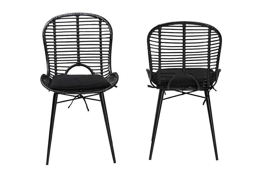 Brenna Modern Bohemian Black Finished Rattan and Metal Dining Chair FredCo