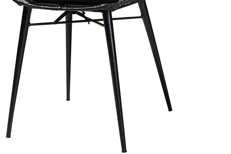 Brenna Modern Bohemian Black Finished Rattan and Metal Dining Chair FredCo