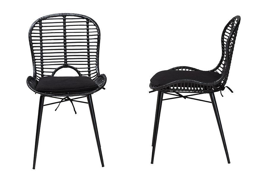 Brenna Modern Bohemian Black Finished Rattan and Metal Dining Chair FredCo