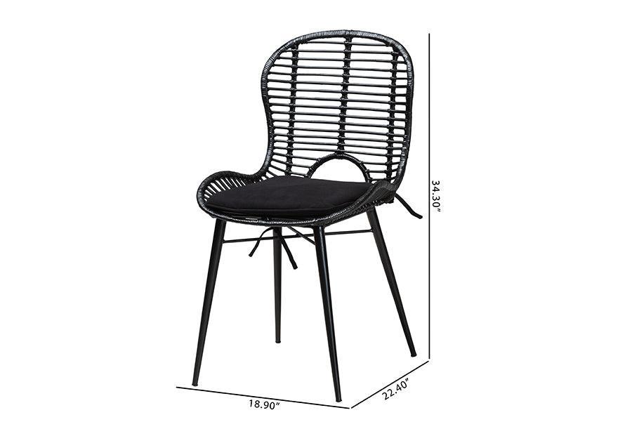 Brenna Modern Bohemian Black Finished Rattan and Metal Dining Chair FredCo