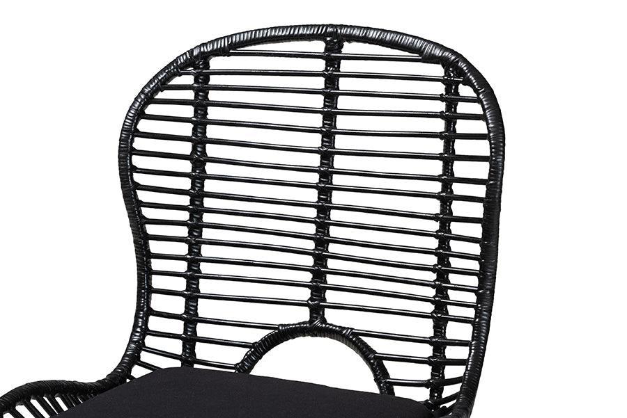 Brenna Modern Bohemian Black Finished Rattan and Metal Dining Chair FredCo