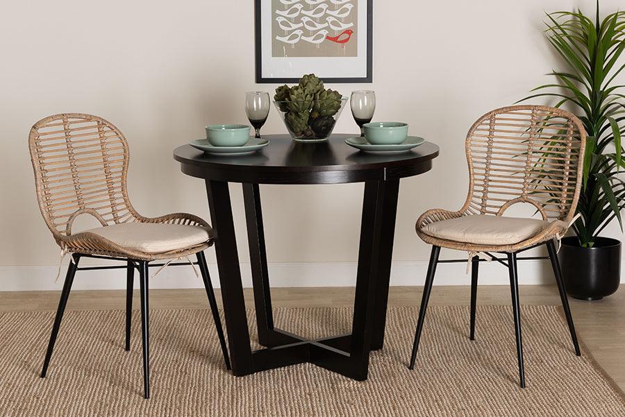 Brenna Modern Bohemian Greywashed Rattan and Black Metal Dining Chair ...