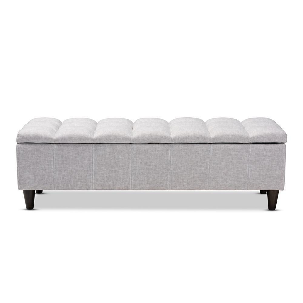 Brette Mid-Century Modern Grayish Beige Fabric Upholstered Dark Brown Finished Wood Storage Bench Ottoman FredCo