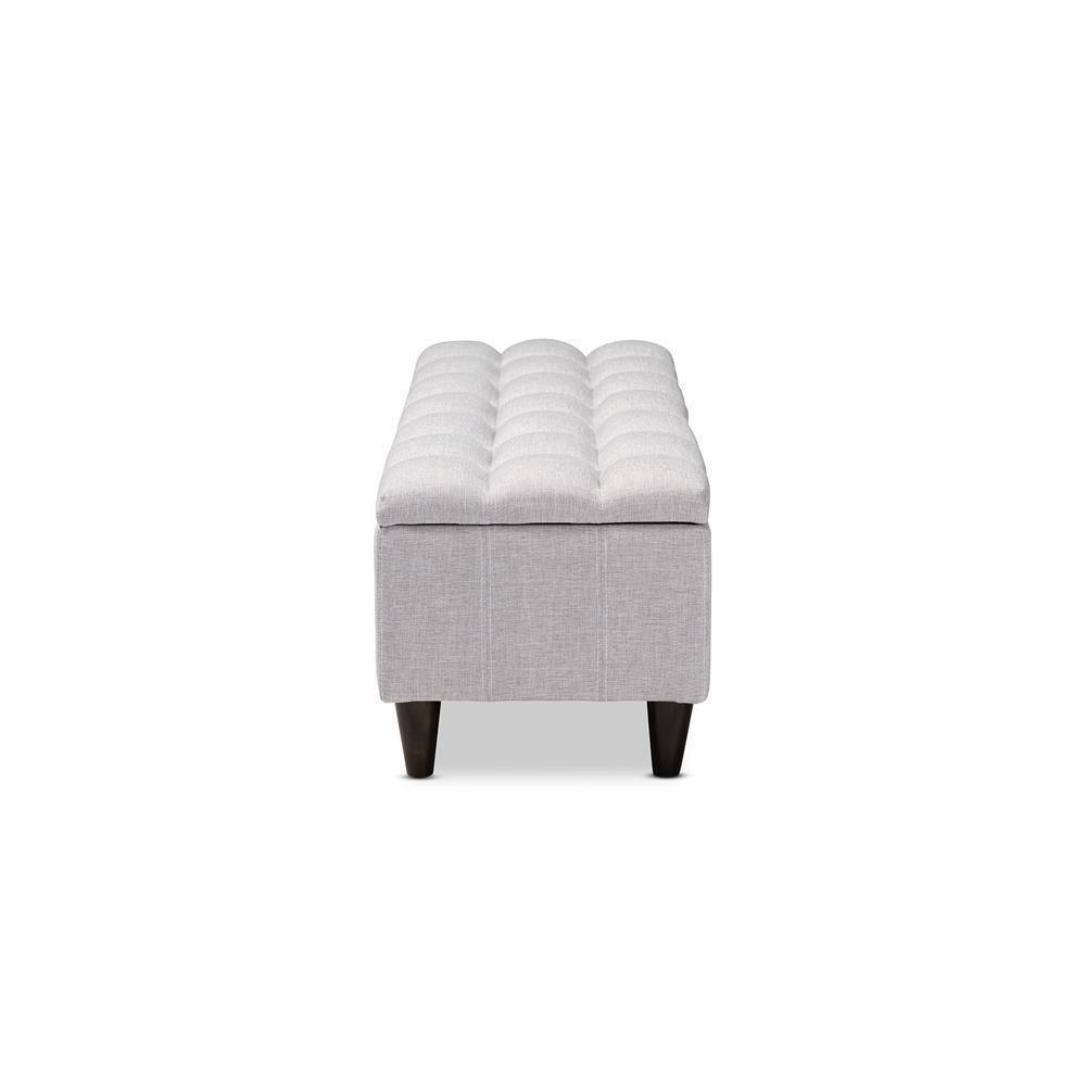 Brette Mid-Century Modern Grayish Beige Fabric Upholstered Dark Brown Finished Wood Storage Bench Ottoman FredCo