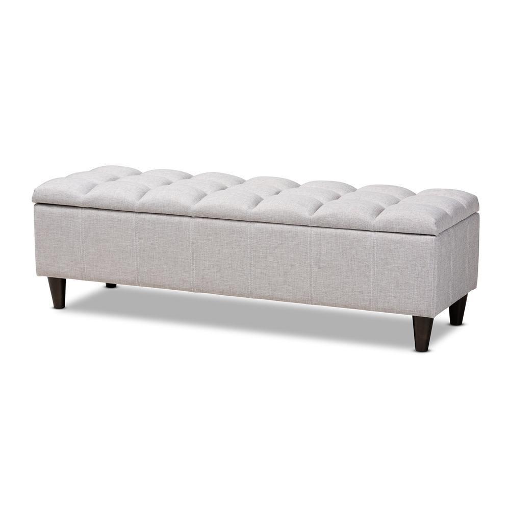 Brette Mid-Century Modern Grayish Beige Fabric Upholstered Dark Brown Finished Wood Storage Bench Ottoman FredCo