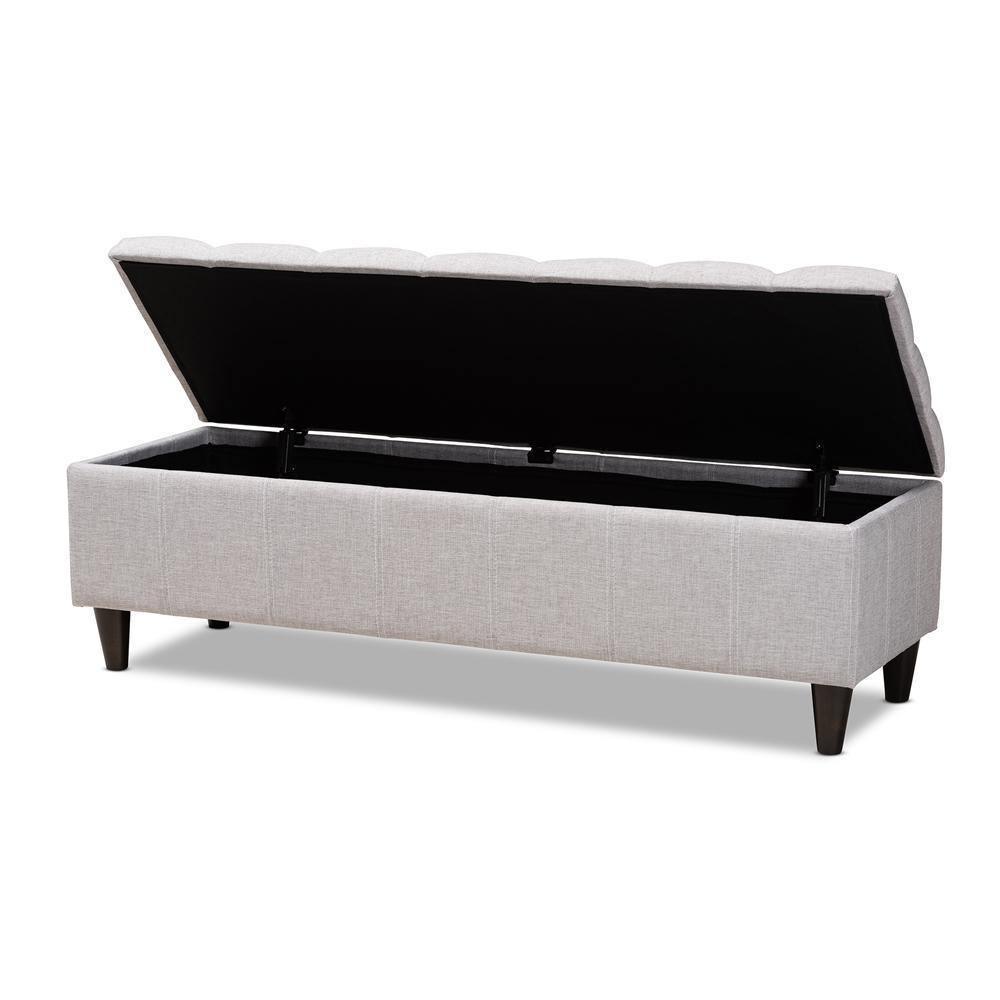 Brette Mid-Century Modern Grayish Beige Fabric Upholstered Dark Brown Finished Wood Storage Bench Ottoman FredCo