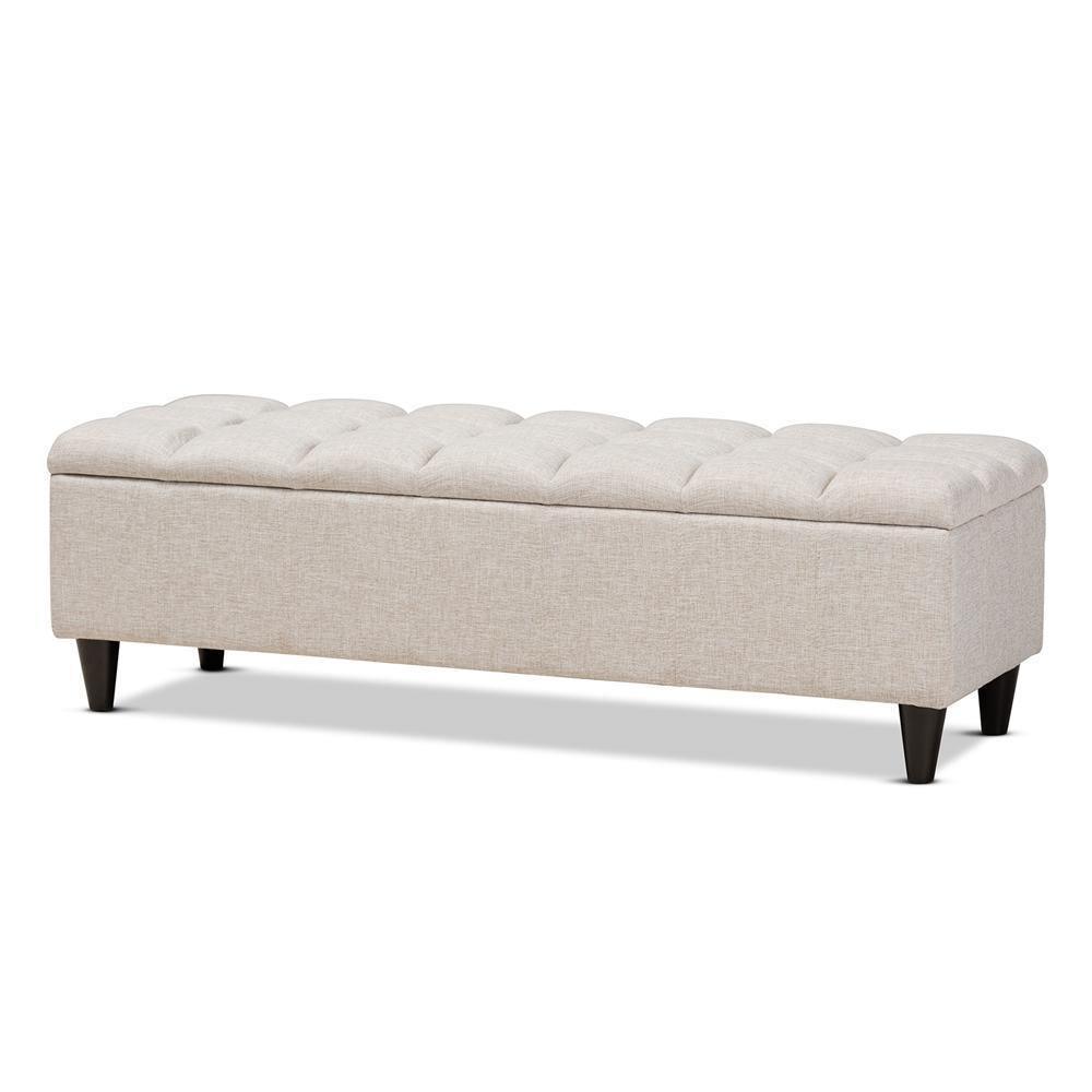 Brette Mid-Century Modern Light Blue Fabric Upholstered Dark Brown Finished Wood Storage Bench Ottoman FredCo