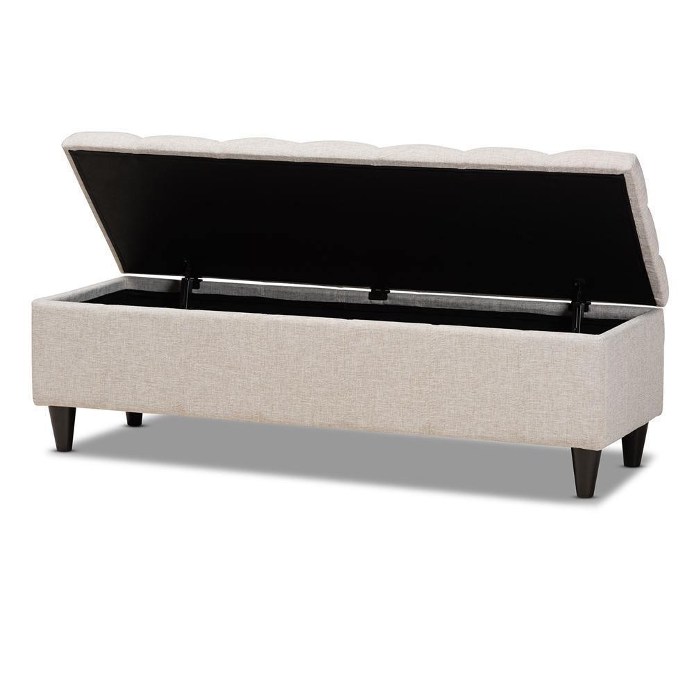 Brette Mid-Century Modern Light Blue Fabric Upholstered Dark Brown Finished Wood Storage Bench Ottoman FredCo