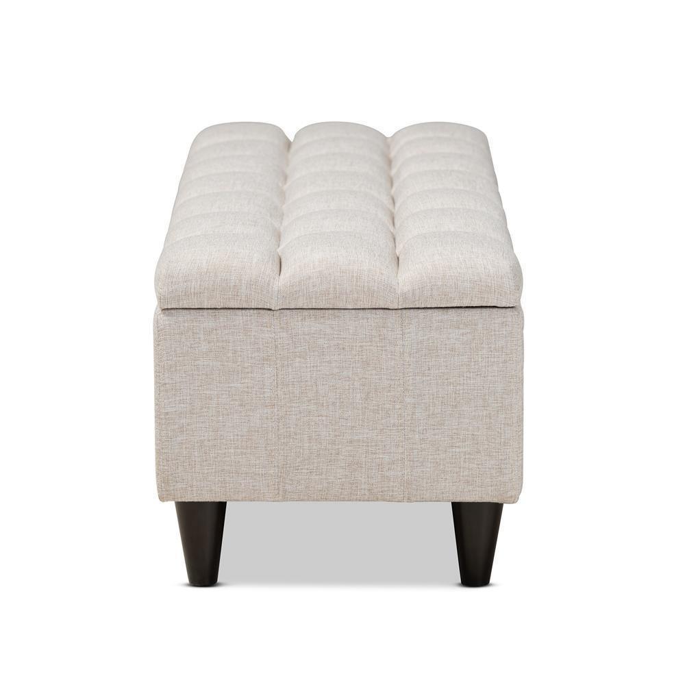 Brette Mid-Century Modern Light Blue Fabric Upholstered Dark Brown Finished Wood Storage Bench Ottoman FredCo