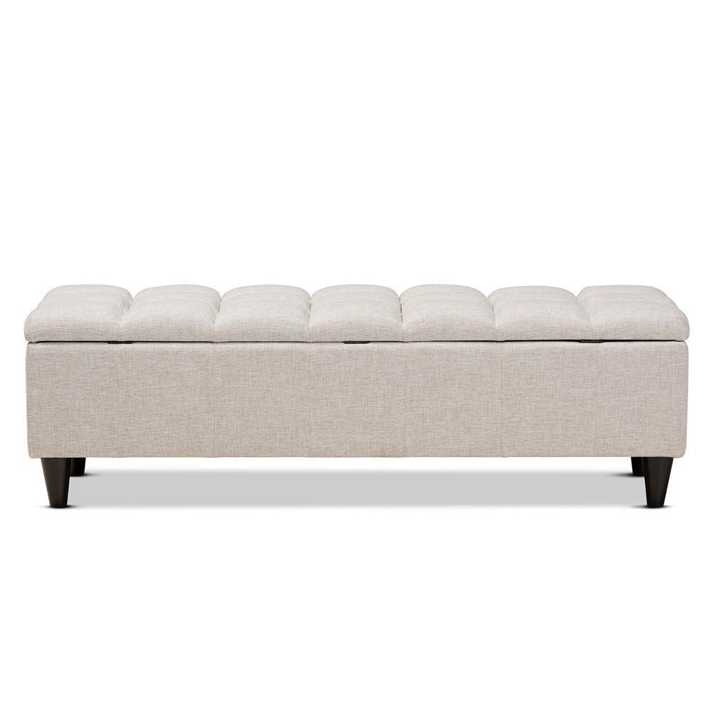 Brette Mid-Century Modern Light Blue Fabric Upholstered Dark Brown Finished Wood Storage Bench Ottoman FredCo