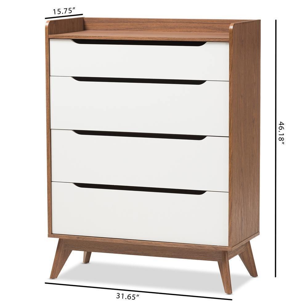 Brighton Mid-Century Modern White and Walnut Wood 4-Drawer Storage Chest FredCo