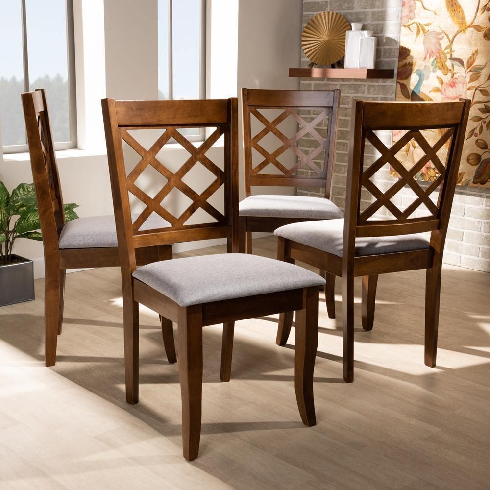Brigitte Modern and Contemporary Grey Fabric Upholstered and Walnut Brown Finished Wood 4-Piece Dining Chair Set FredCo