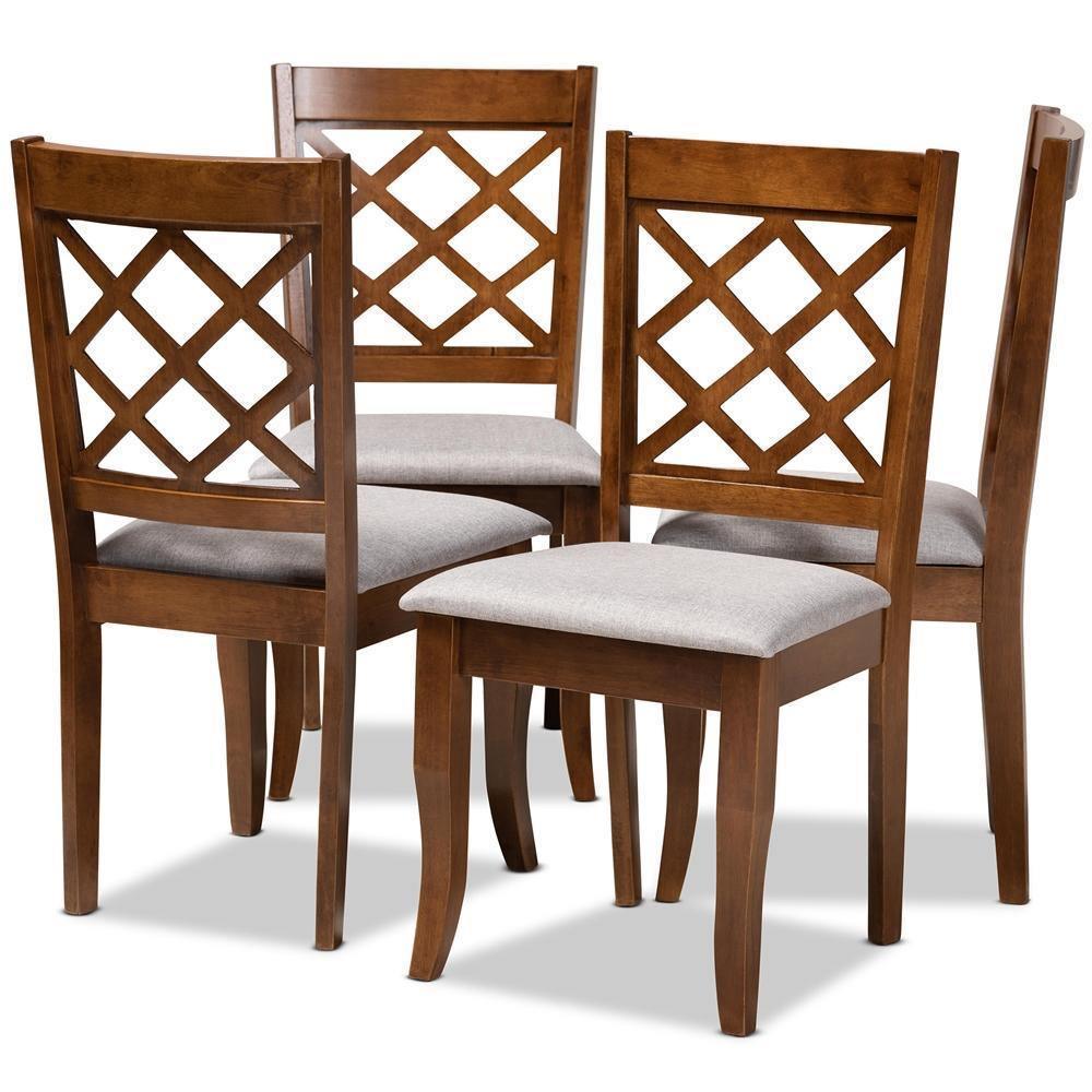 Brigitte Modern and Contemporary Grey Fabric Upholstered and Walnut Brown Finished Wood 4-Piece Dining Chair Set FredCo