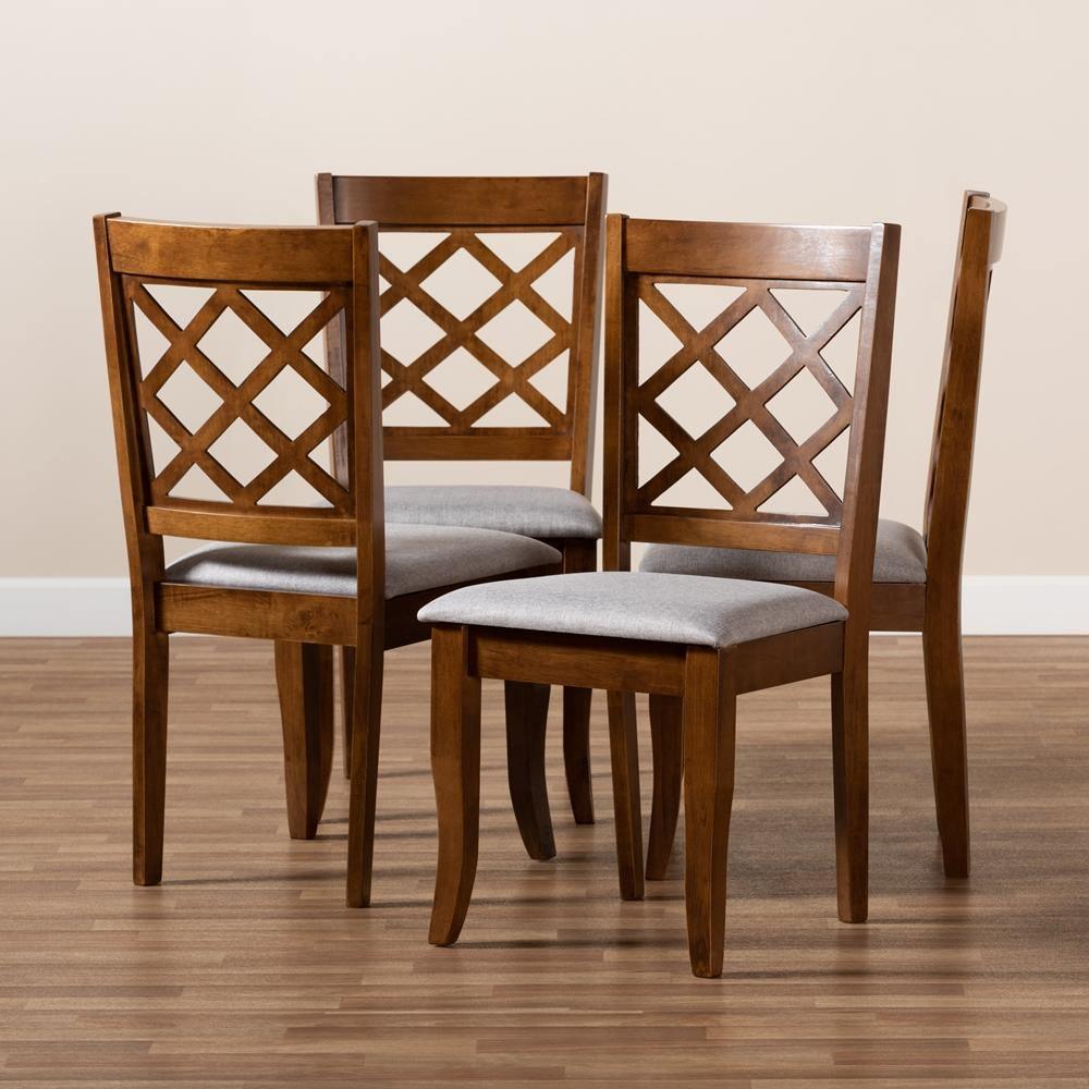 Brigitte Modern and Contemporary Grey Fabric Upholstered and Walnut Brown Finished Wood 4-Piece Dining Chair Set FredCo