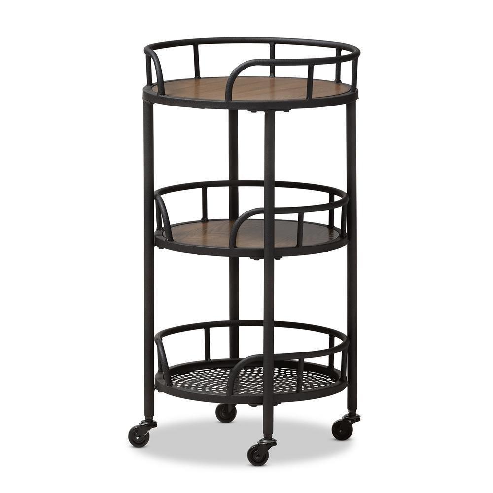 Bristol Rustic Industrial Style Metal and Wood Mobile Serving Cart FredCo