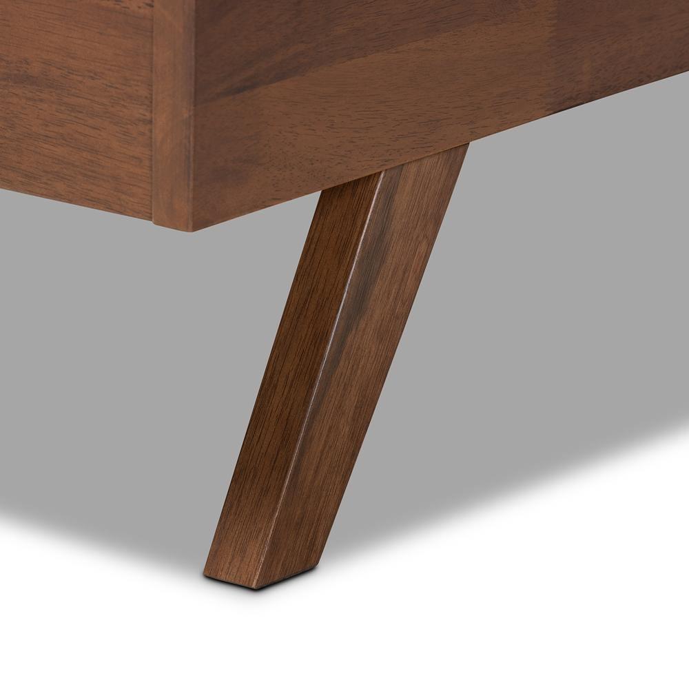 Brita Mid-Century Modern Grey Fabric Upholstered Walnut Finished Wood King Size Bed FredCo