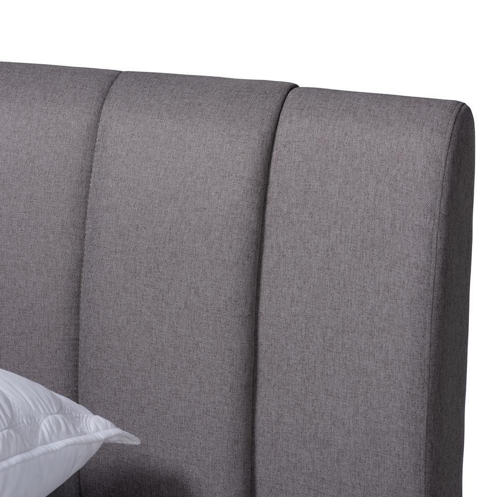 Brita Mid-Century Modern Grey Fabric Upholstered Walnut Finished Wood King Size Bed FredCo