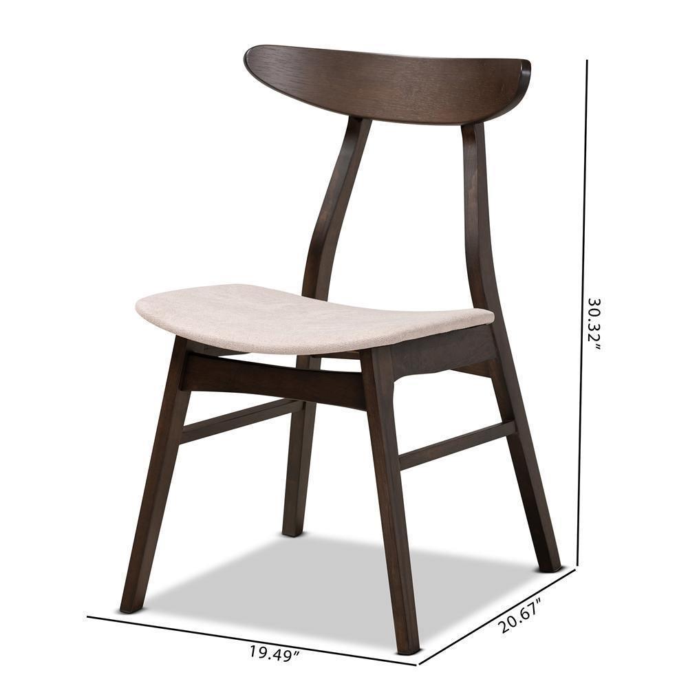 Britte Mid-Century Modern Beige Fabric Upholstered Dark Oak Brown Finished 4-Piece Wood Dining Chair Set FredCo