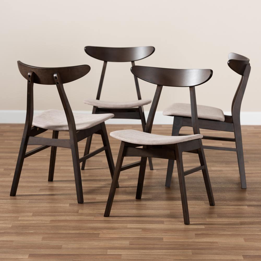 Britte Mid-Century Modern Beige Fabric Upholstered Dark Oak Brown Finished 4-Piece Wood Dining Chair Set FredCo