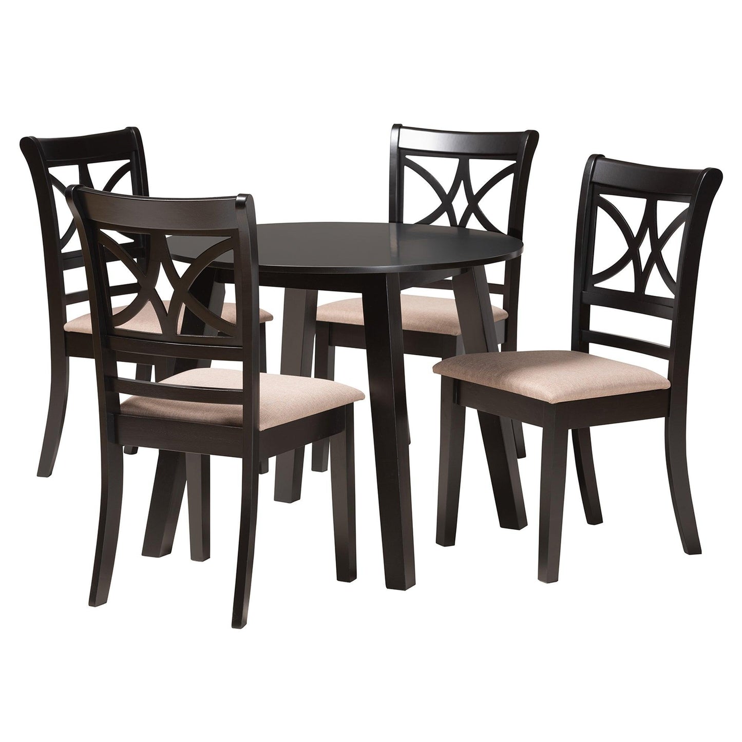 Brooke Modern Beige Fabric and Dark Brown Finished Wood 5-Piece Dining Set FredCo