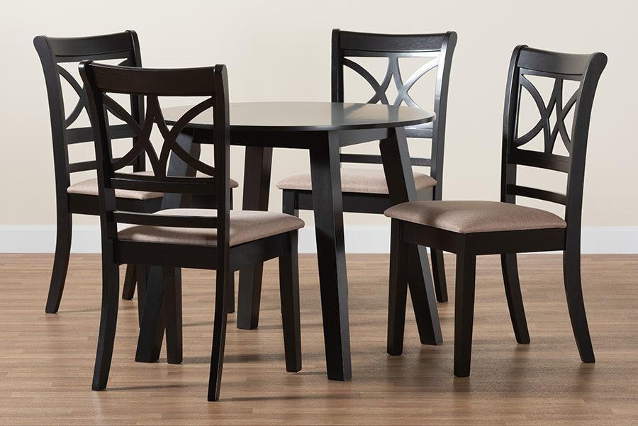 Brooke Modern Beige Fabric and Dark Brown Finished Wood 5-Piece Dining Set FredCo