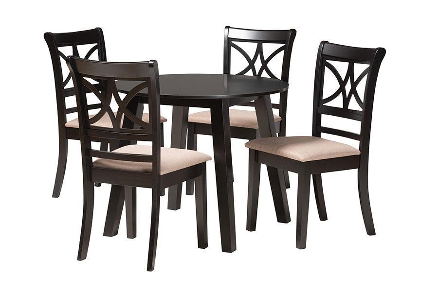 Brooke Modern Beige Fabric and Dark Brown Finished Wood 5-Piece Dining Set FredCo