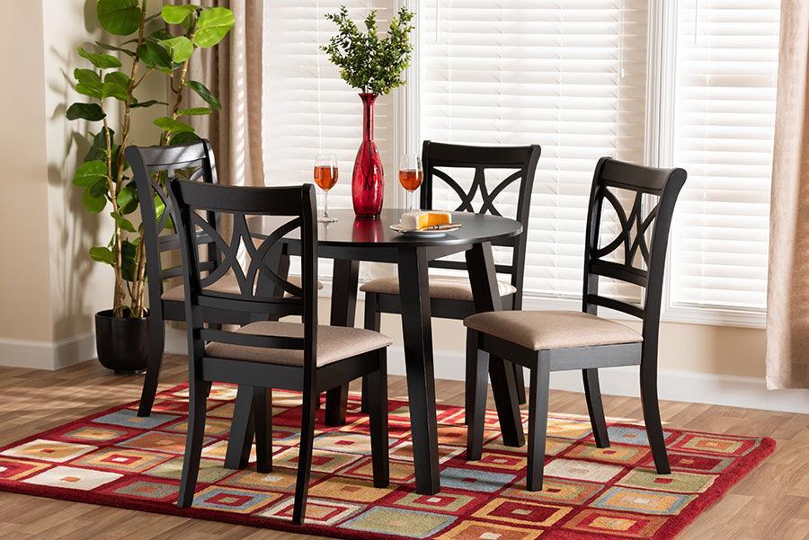 Brooke Modern Beige Fabric and Dark Brown Finished Wood 5-Piece Dining Set FredCo