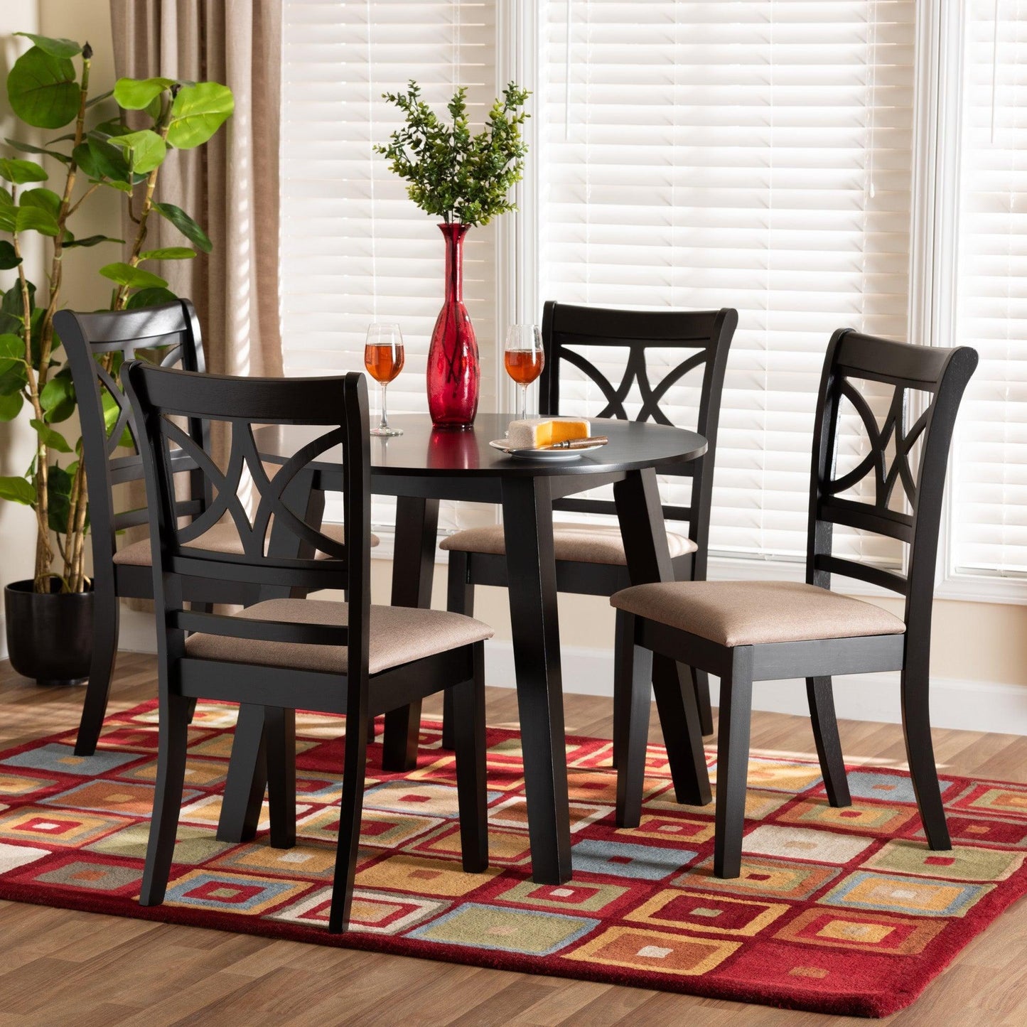 Brooke Modern Beige Fabric and Dark Brown Finished Wood 5-Piece Dining Set FredCo