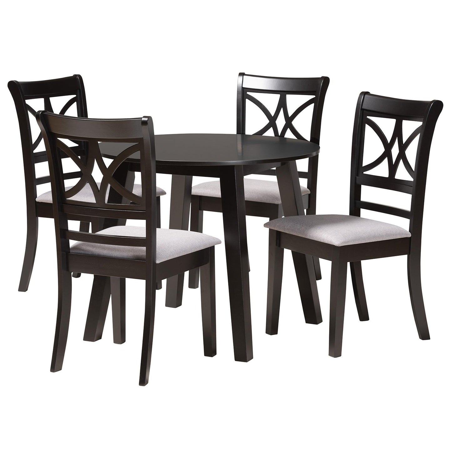 Brooke Modern Grey Fabric and Dark Brown Finished Wood 5-Piece Dining Set FredCo