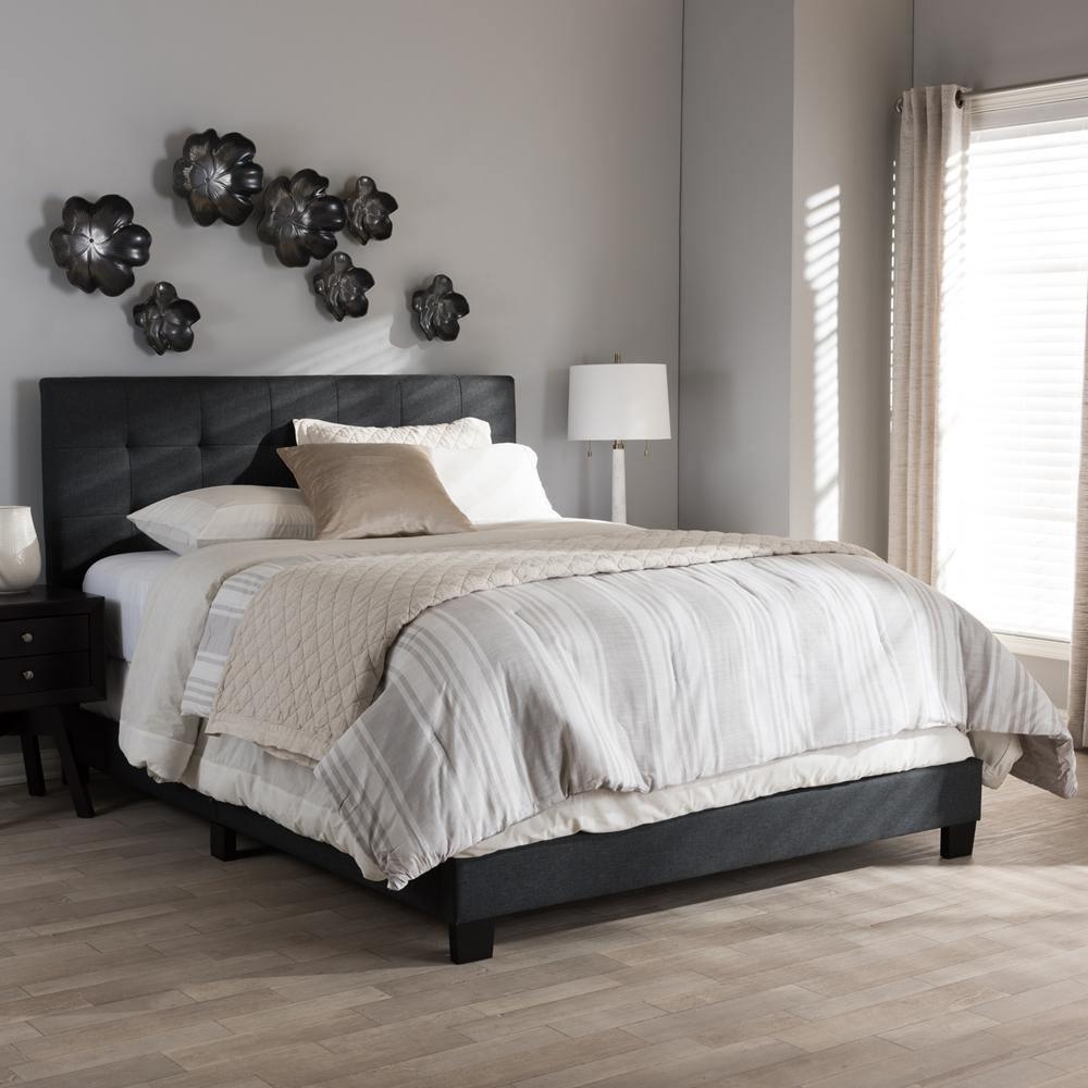 Brookfield Modern and Contemporary Charcoal Grey Fabric Full Size Bed FredCo