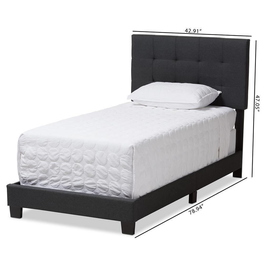 Brookfield Modern and Contemporary Charcoal Grey Fabric Twin Size Bed FredCo