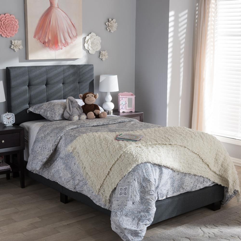 Brookfield Modern and Contemporary Charcoal Grey Fabric Twin Size Bed FredCo