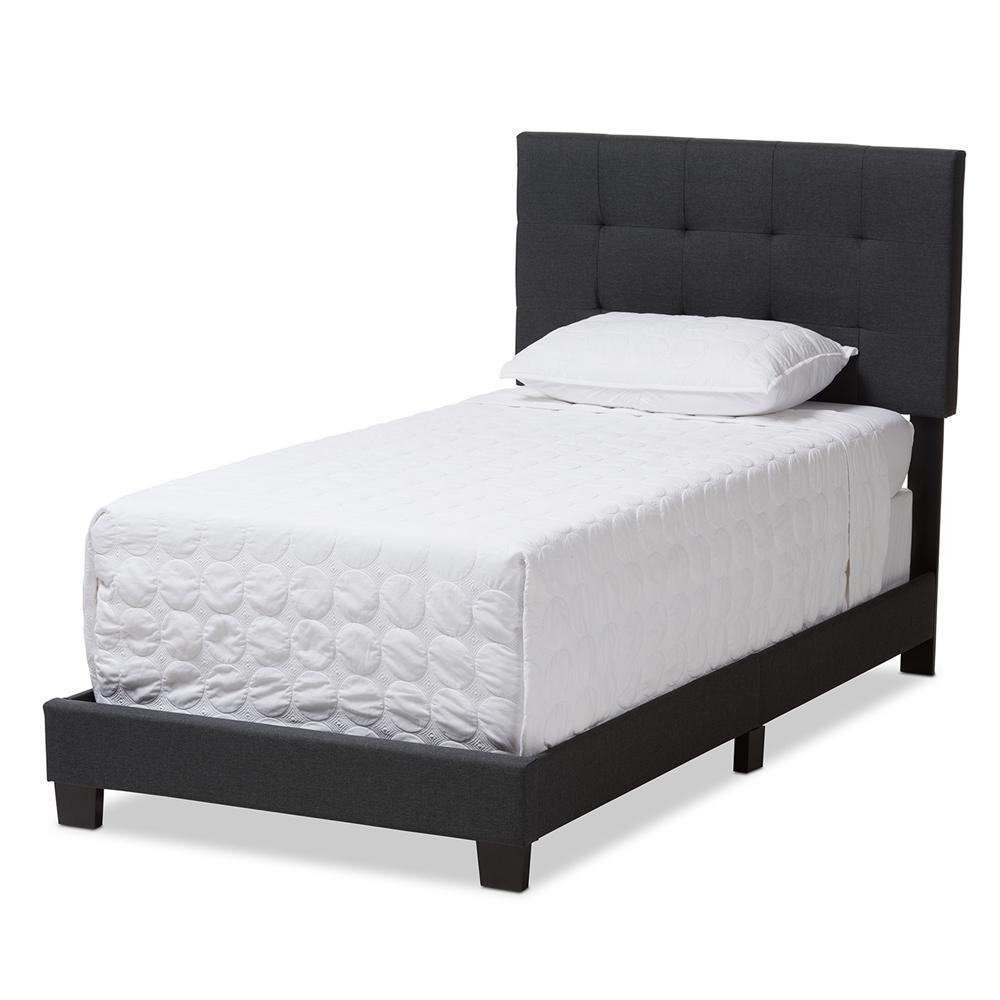Brookfield Modern and Contemporary Charcoal Grey Fabric Twin Size Bed FredCo