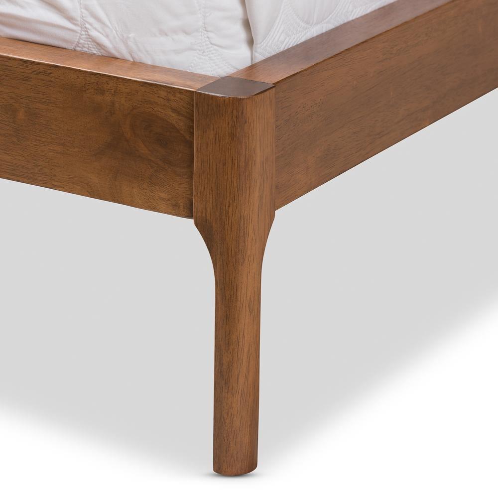 Brooklyn Mid-Century Modern Walnut Wood Grey Fabric King Size Platform Bed FredCo