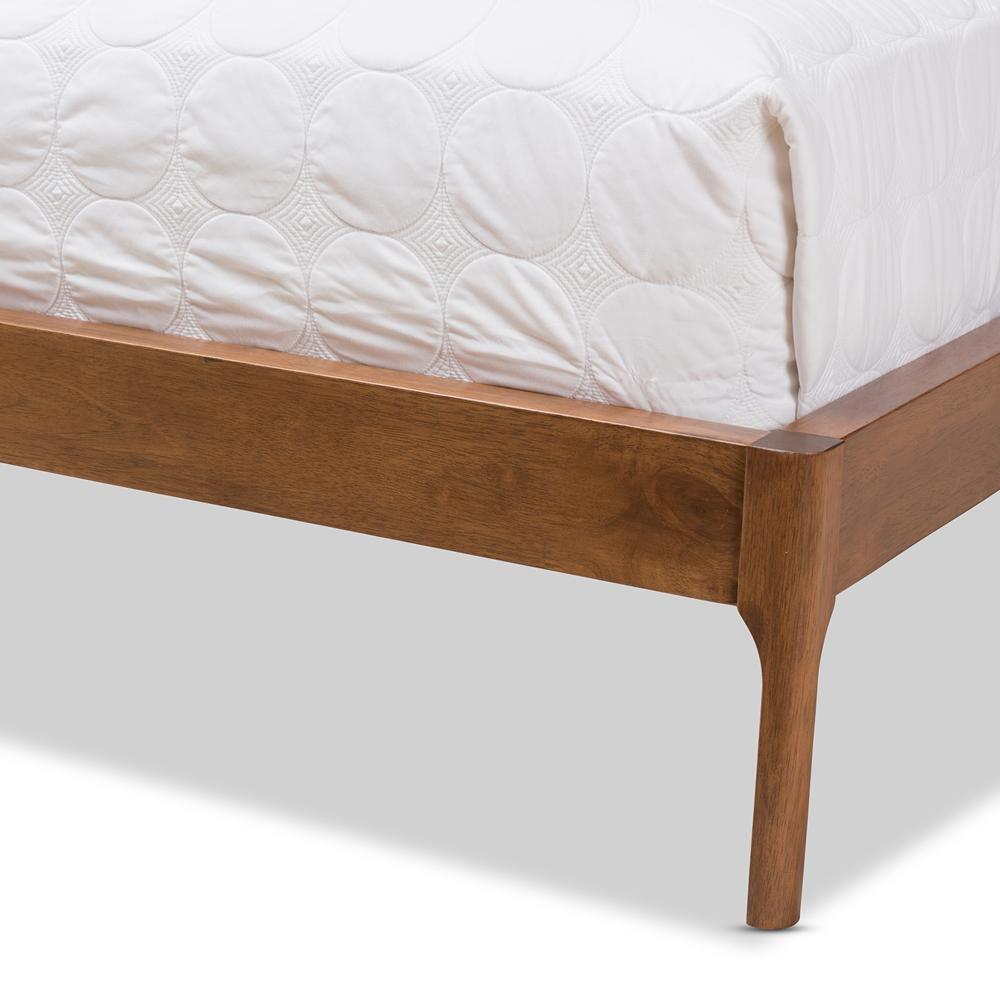 Brooklyn Mid-Century Modern Walnut Wood Grey Fabric King Size Platform Bed FredCo