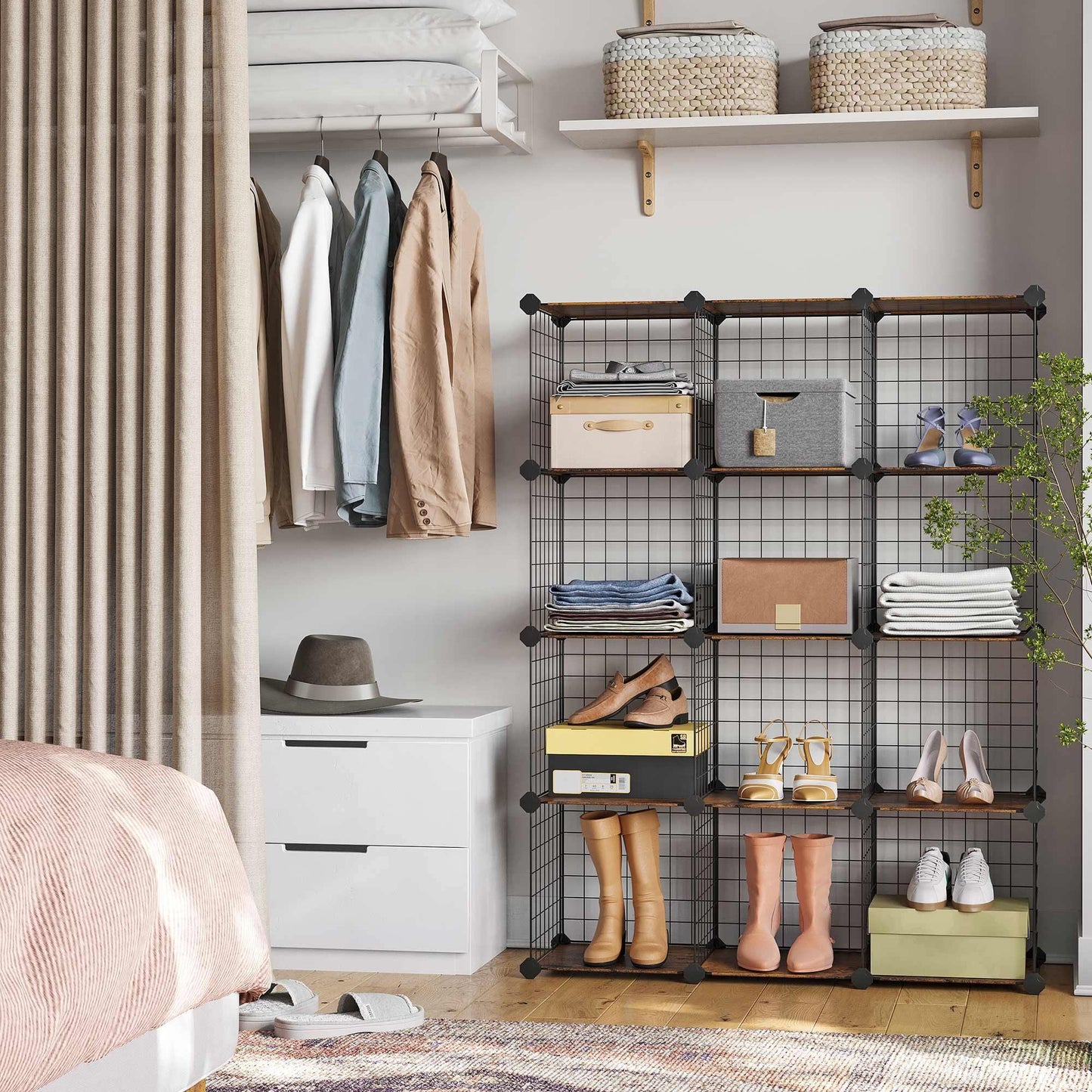 Browmn & Black Cube Storage Organizer with Metal Wire FredCo