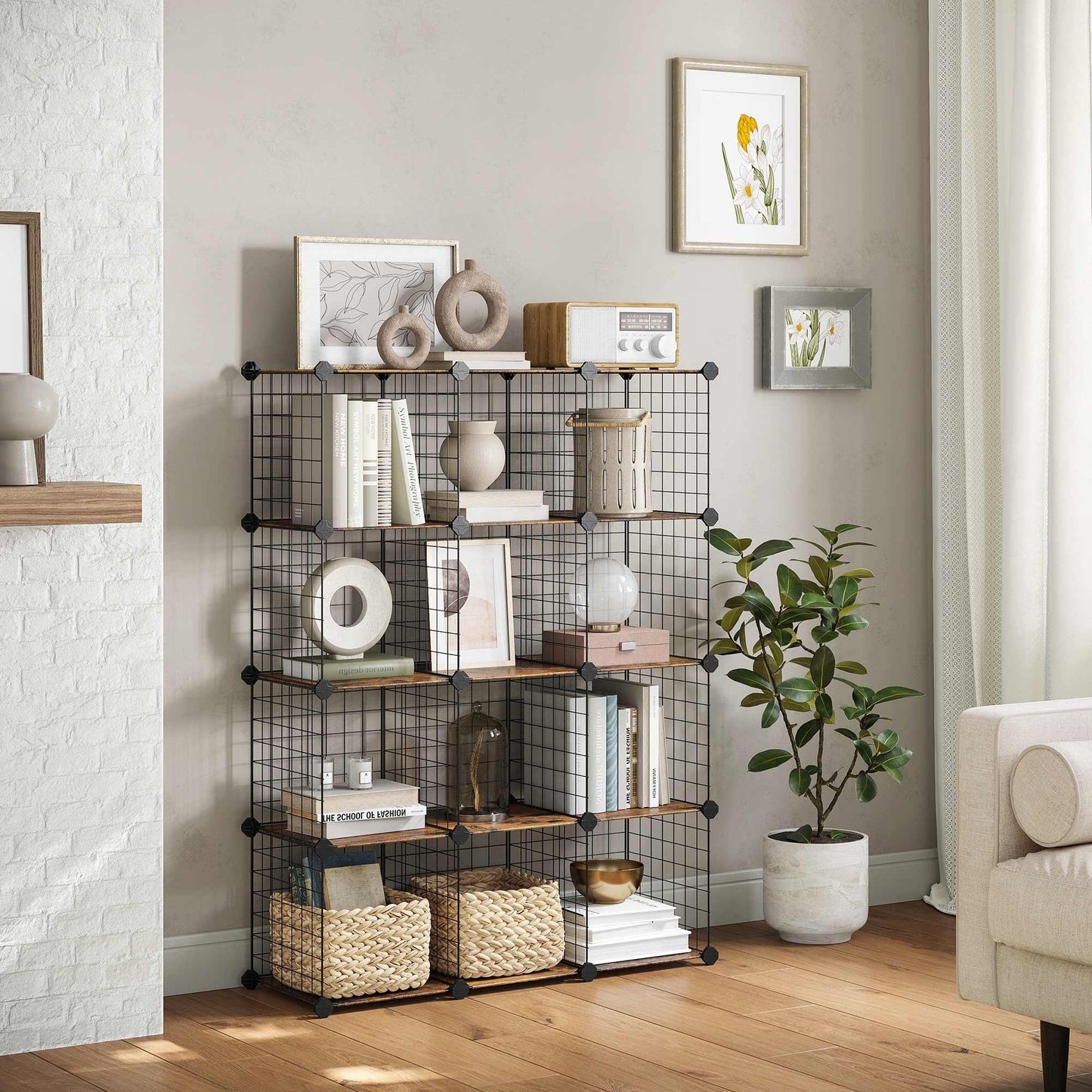 Browmn & Black Cube Storage Organizer with Metal Wire FredCo