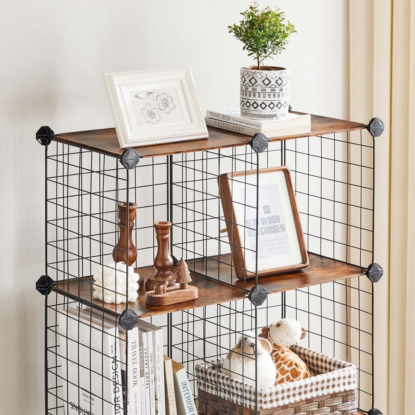 Browmn & Black Cube Storage Organizer with Metal Wire FredCo