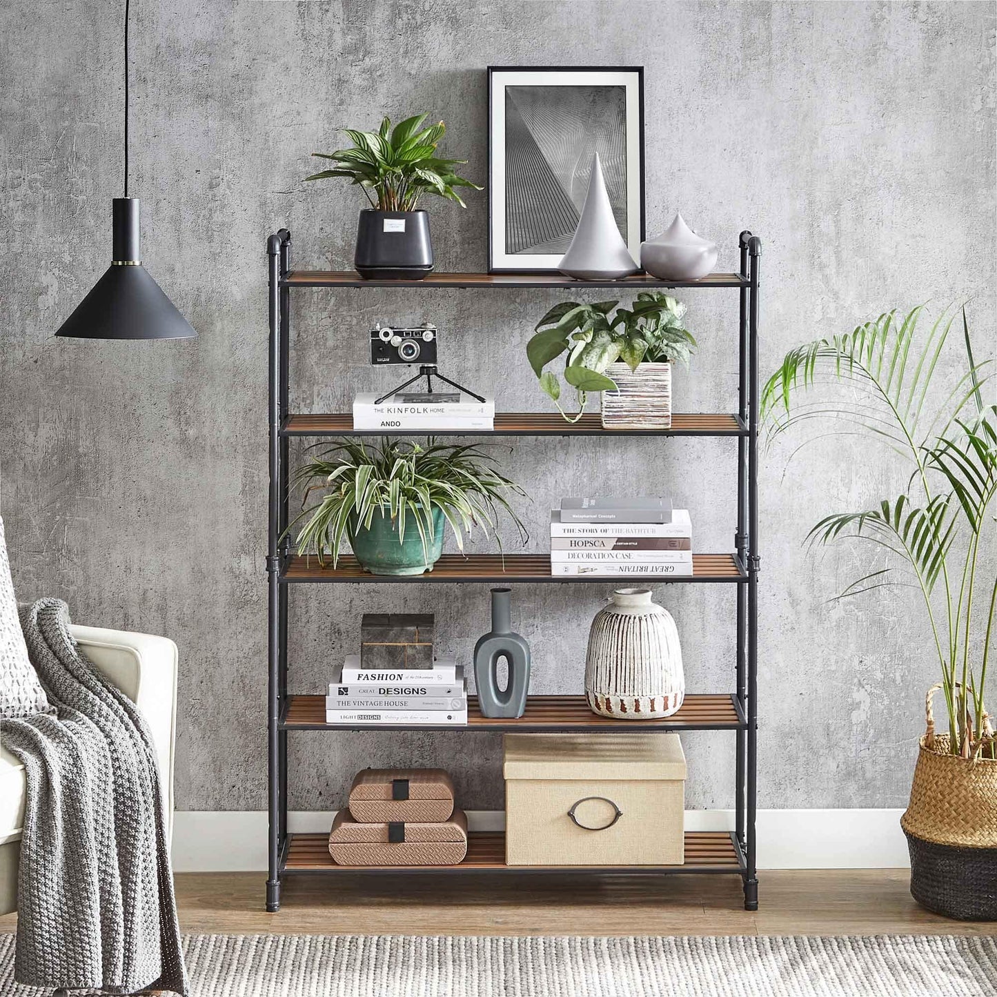 Brown & Black 5-Tier Storage Rack with Adjustable Shelves FredCo