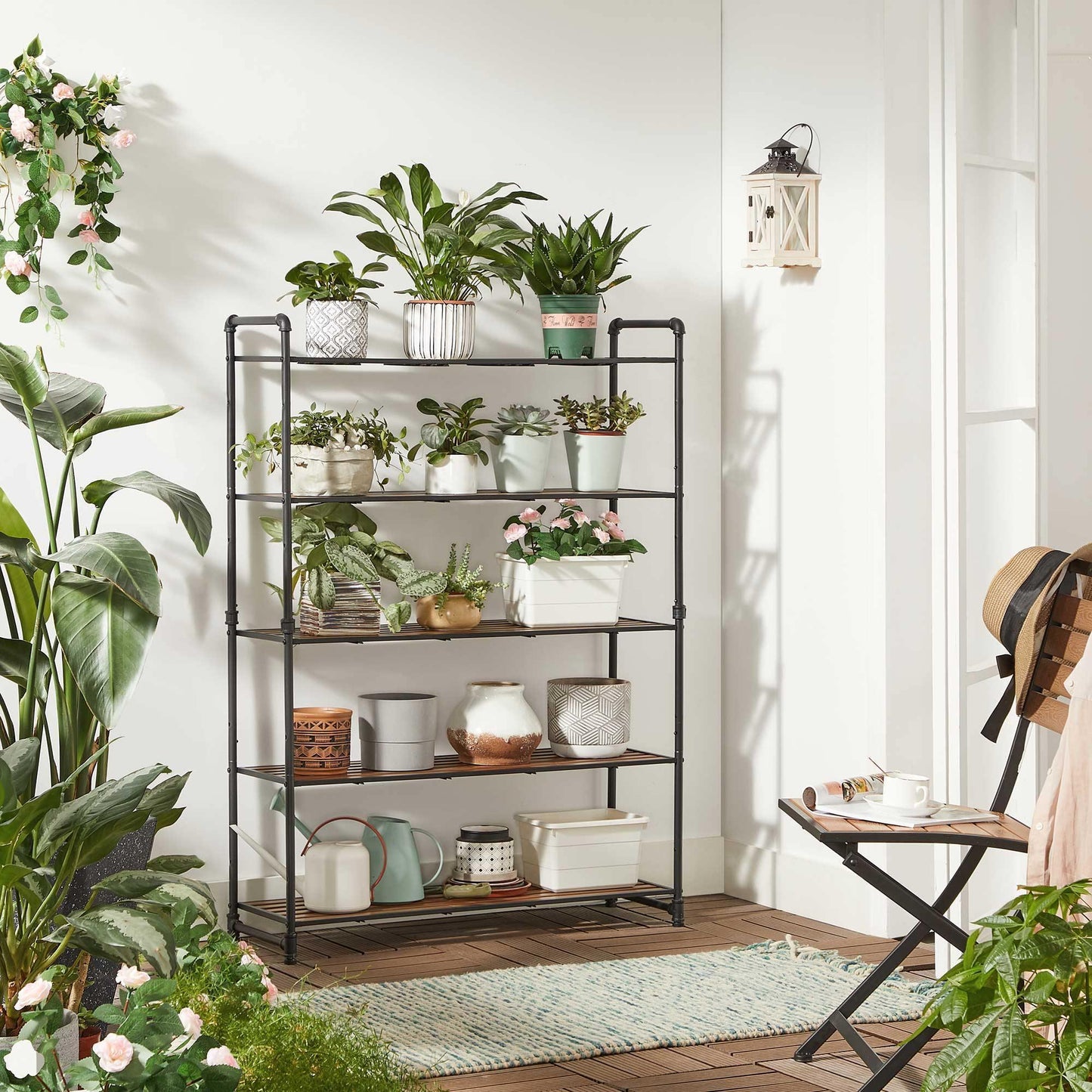 Brown & Black 5-Tier Storage Rack with Adjustable Shelves FredCo