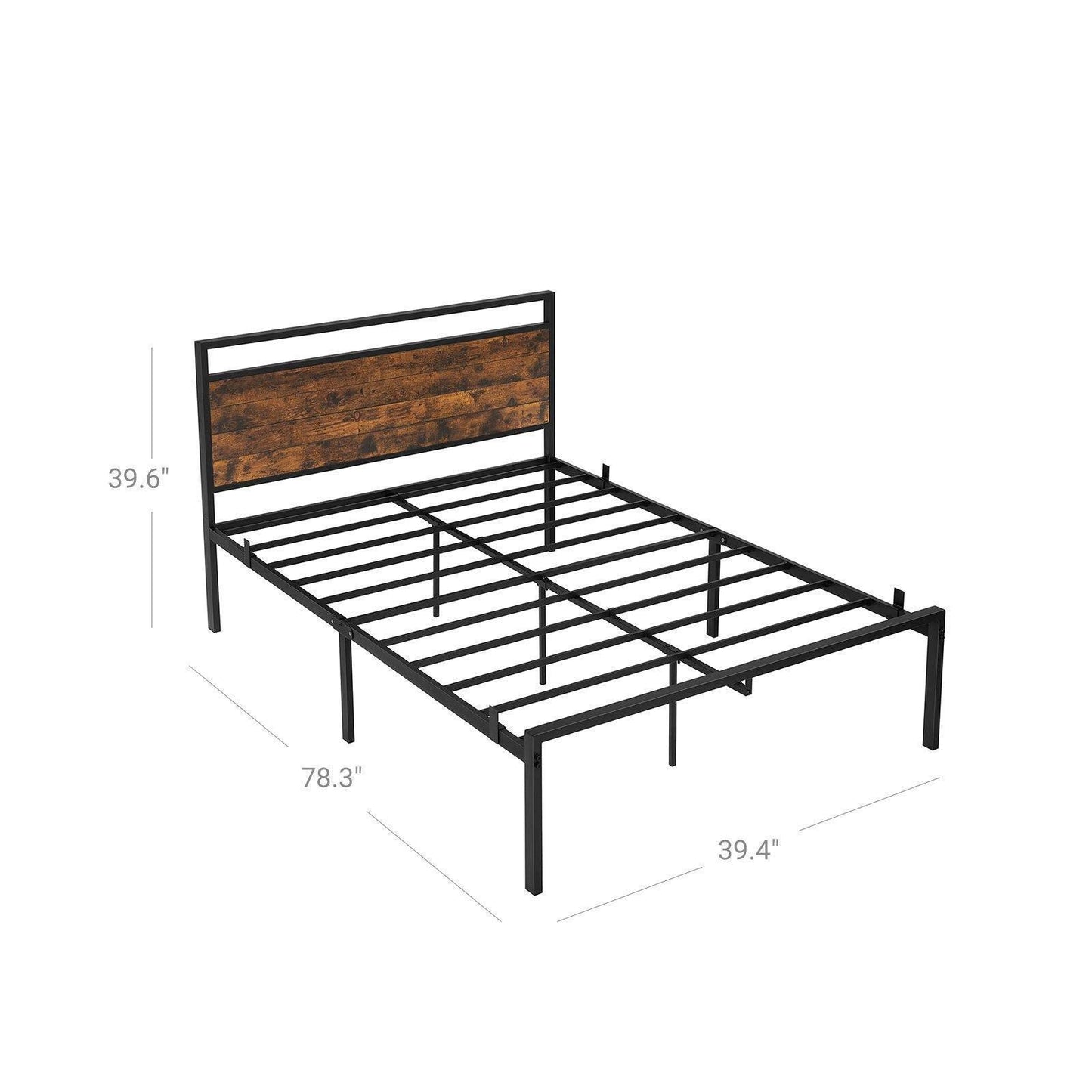 Brown & Black Full Size Metal Bed Frame with Headboard FredCo