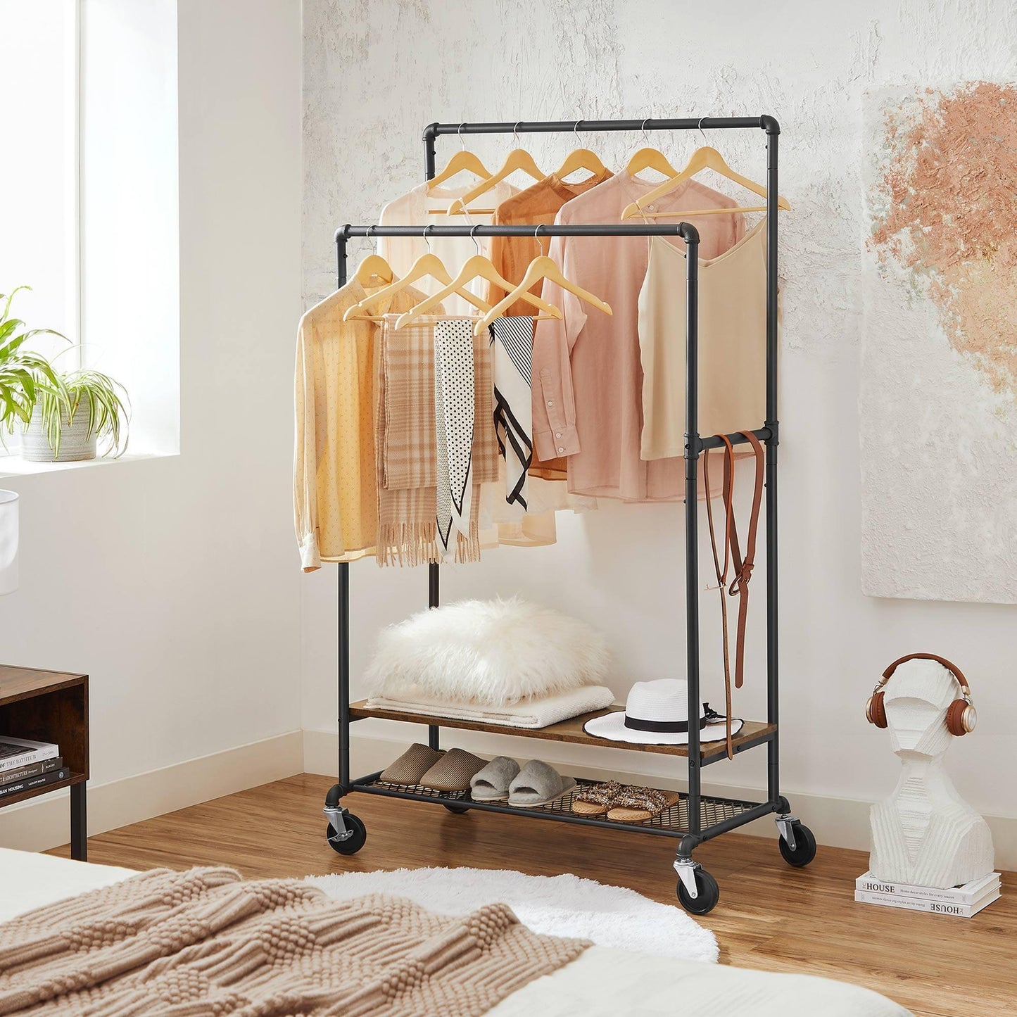Brown & Black Garment Rack with 2 Rails FredCo