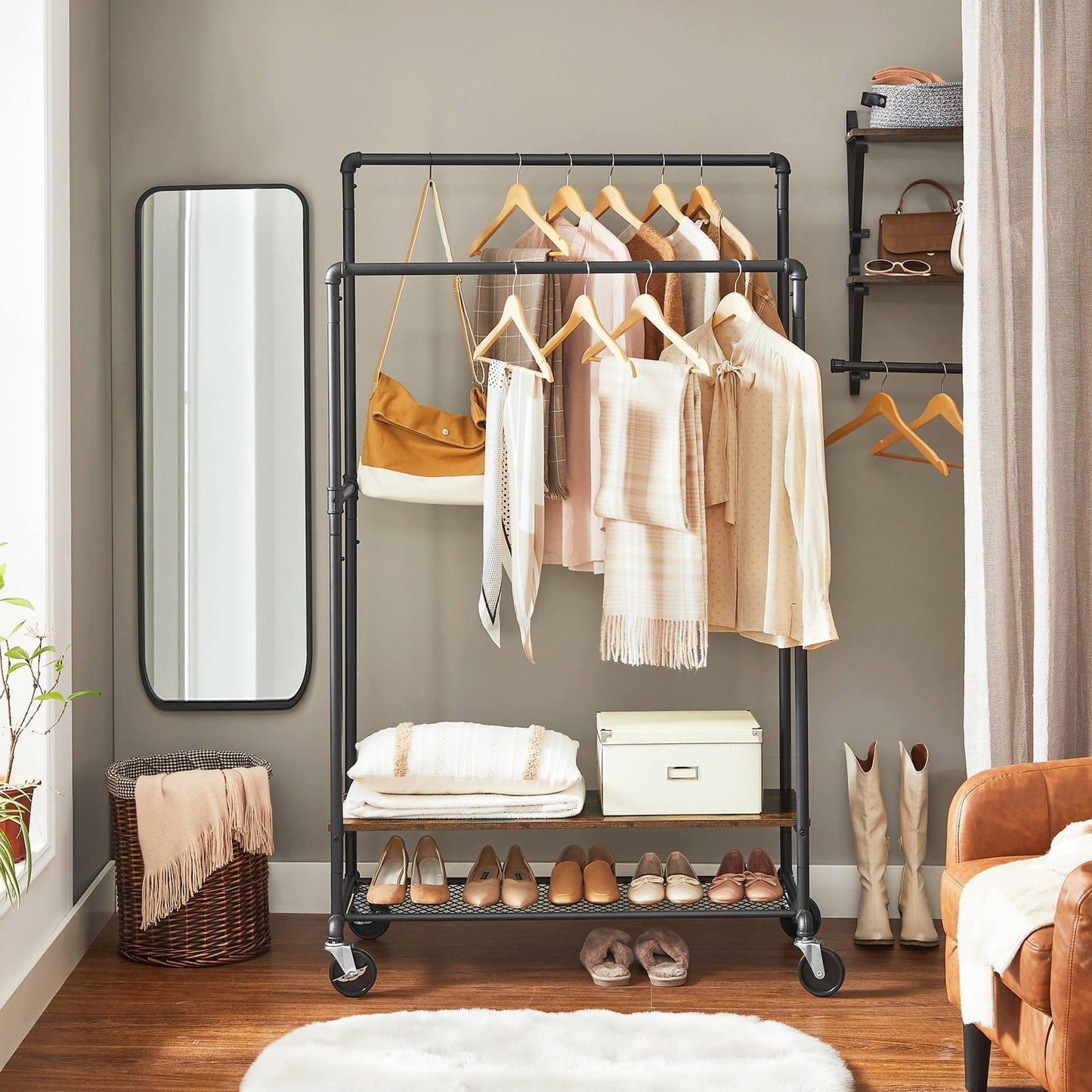 Brown & Black Garment Rack with 2 Rails FredCo