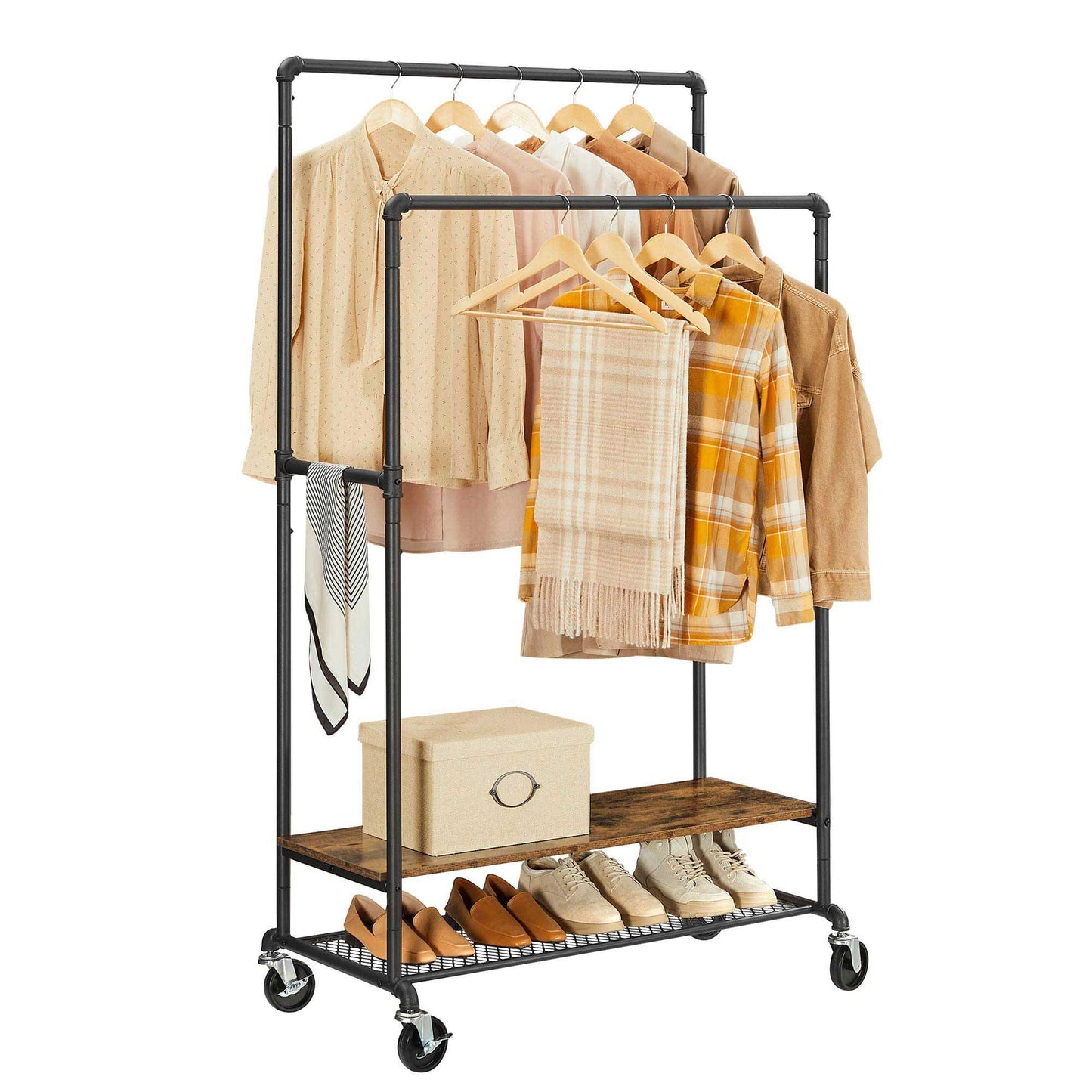 Brown & Black Garment Rack with 2 Rails FredCo