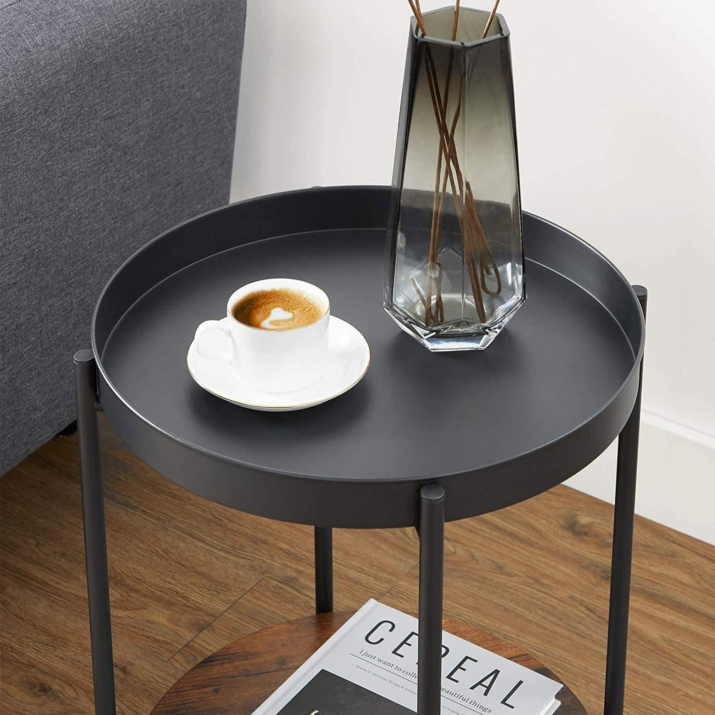 Brown & Black Side Table with Movable Tray FredCo