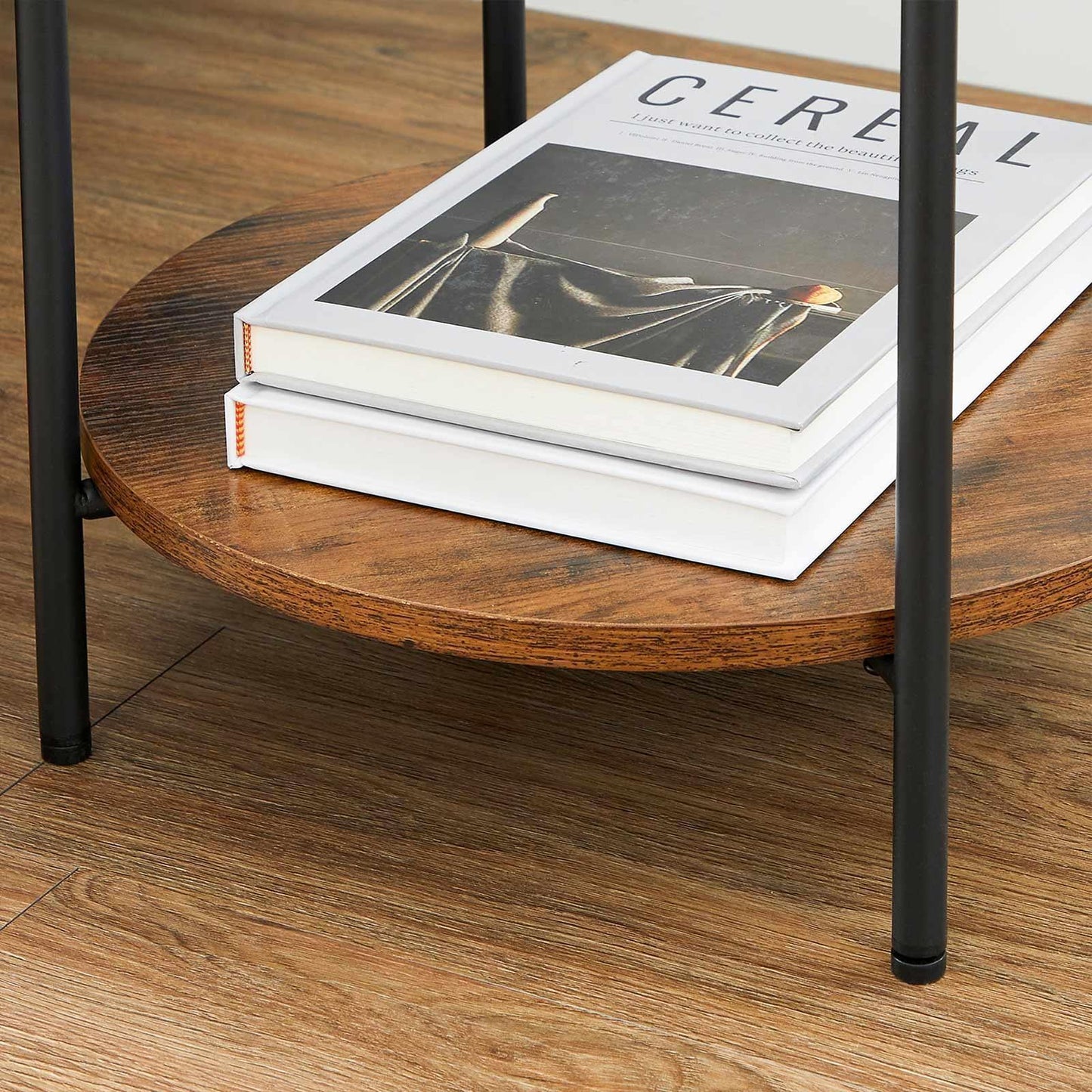 Brown & Black Side Table with Movable Tray FredCo