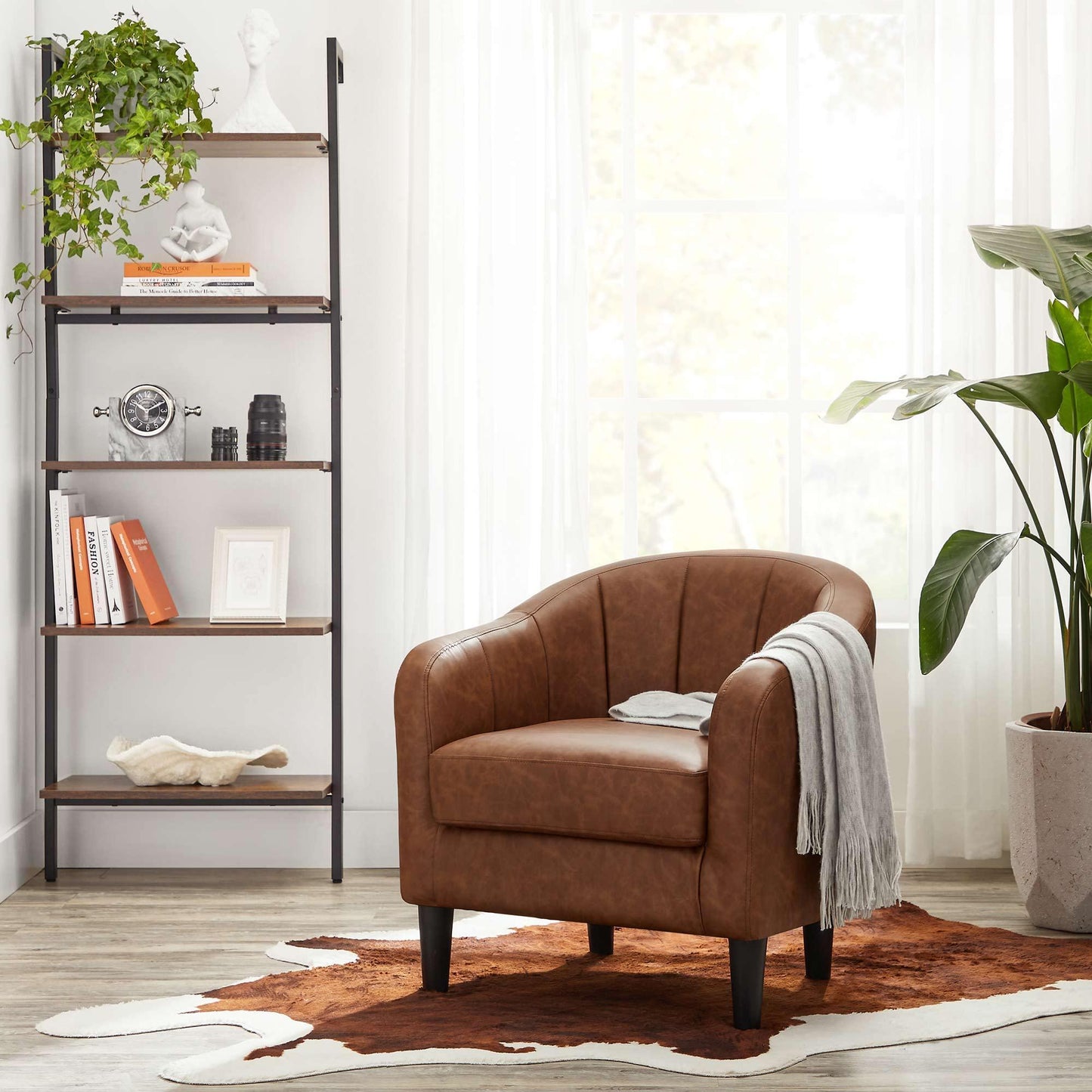 Brown Club Chair with Armrest with PU Leather FredCo