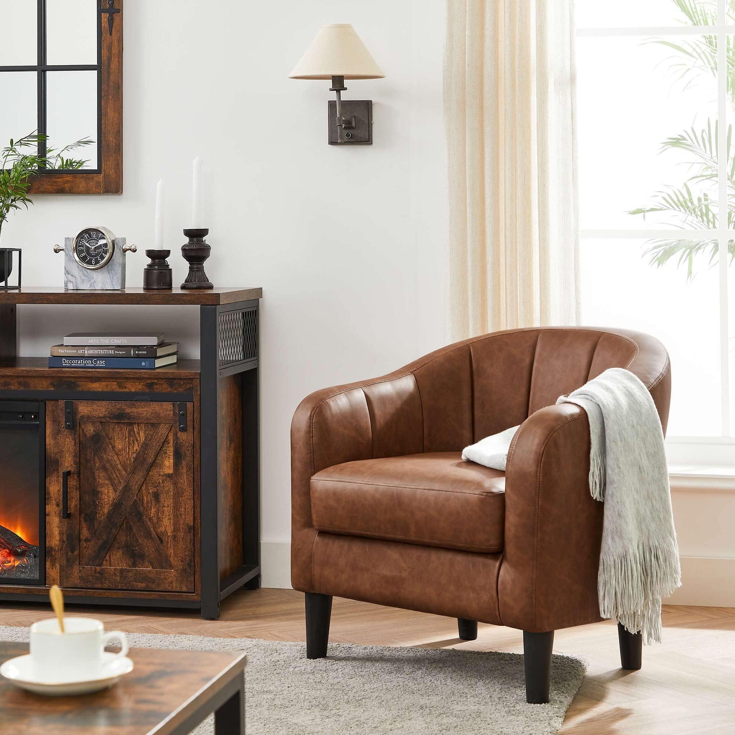 Brown Club Chair with Armrest with PU Leather FredCo