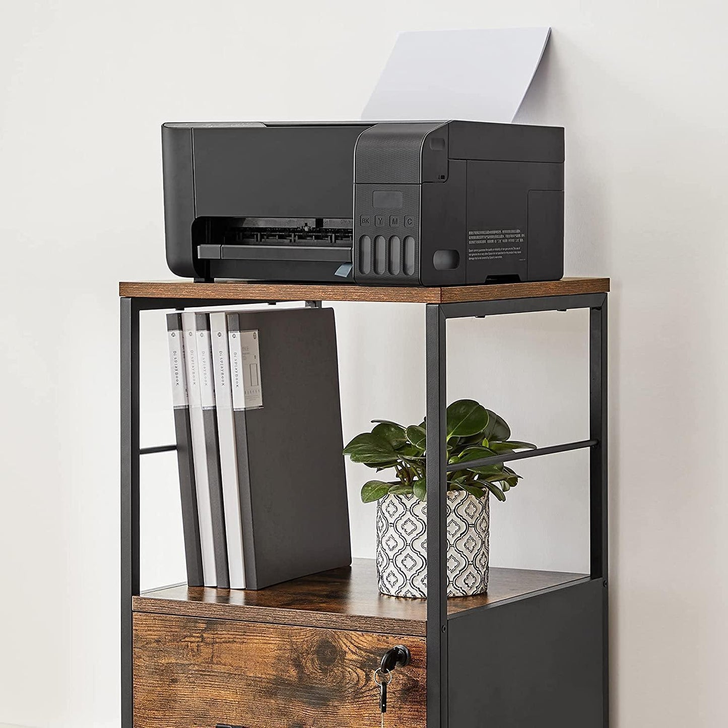 Brown Filing Cabinet with Printer Stand Tall FredCo