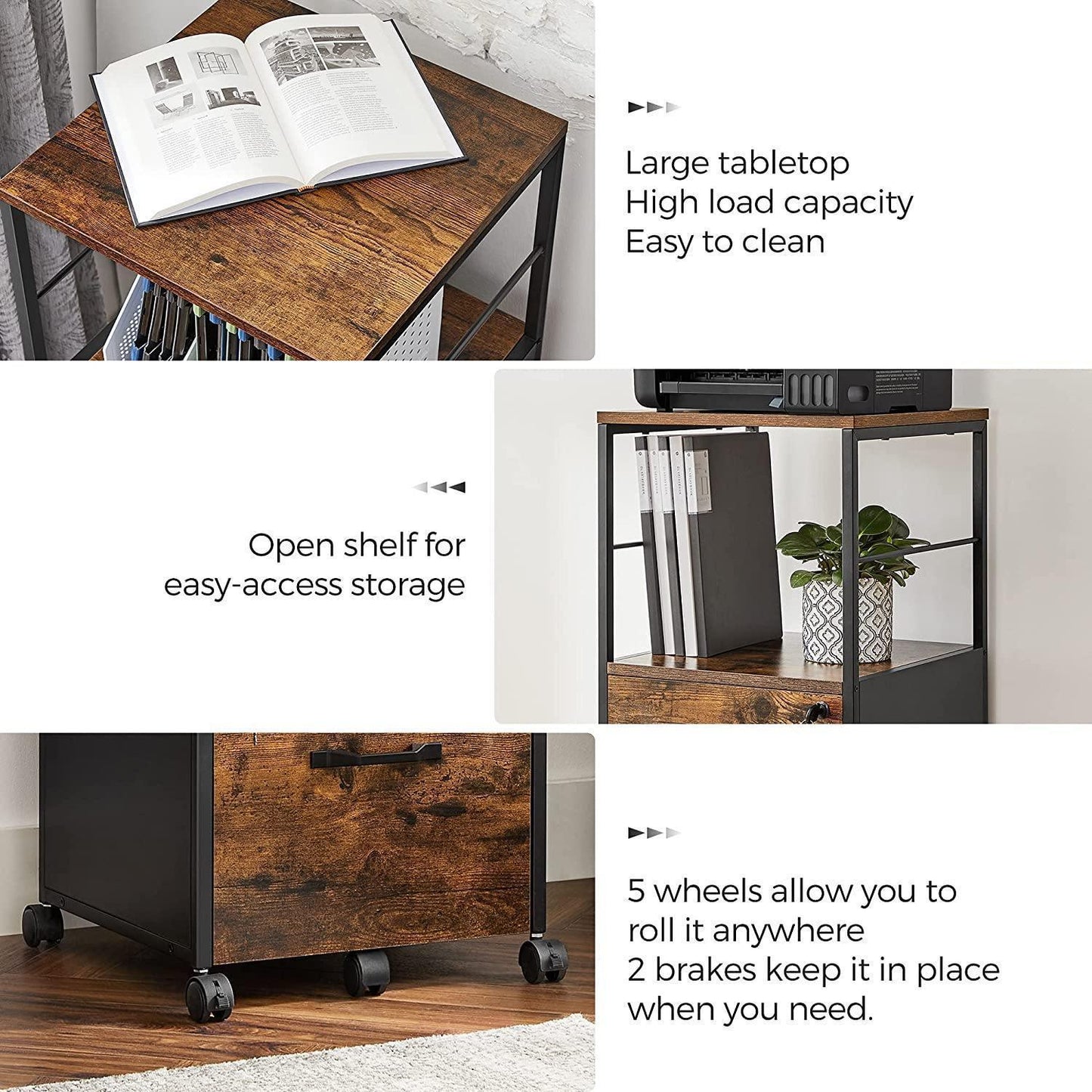 Brown Filing Cabinet with Printer Stand Tall FredCo